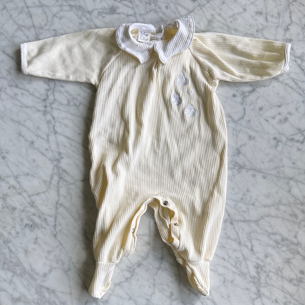 Baby Dior light Yellow Ribbed Footed One-Piece Romper